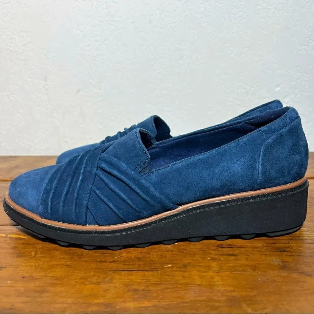 Clarks Collection‎ Sharon Villa Slip On Loafers Blue Suede Flatform Womens 9.5